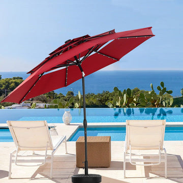 3 Tiers Patio Table Umbrella with Solar Lights Outdoor 10, Tilt and Crank, 8 Sturdy Ribs, Solar Power, With Seven Different Colors
